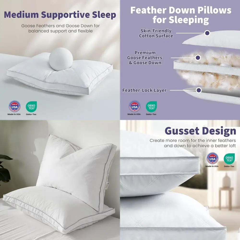 Queen Size Luxury Goose Down Pillows Set - USA Crafted, 500 Thread Count Cotton, Medium Support for Back Sleepers
Queen Size Luxury Goose Down Pillows Set - USA Crafted, 500 Thread Count Cotton, Medium Support for Back Sleepers