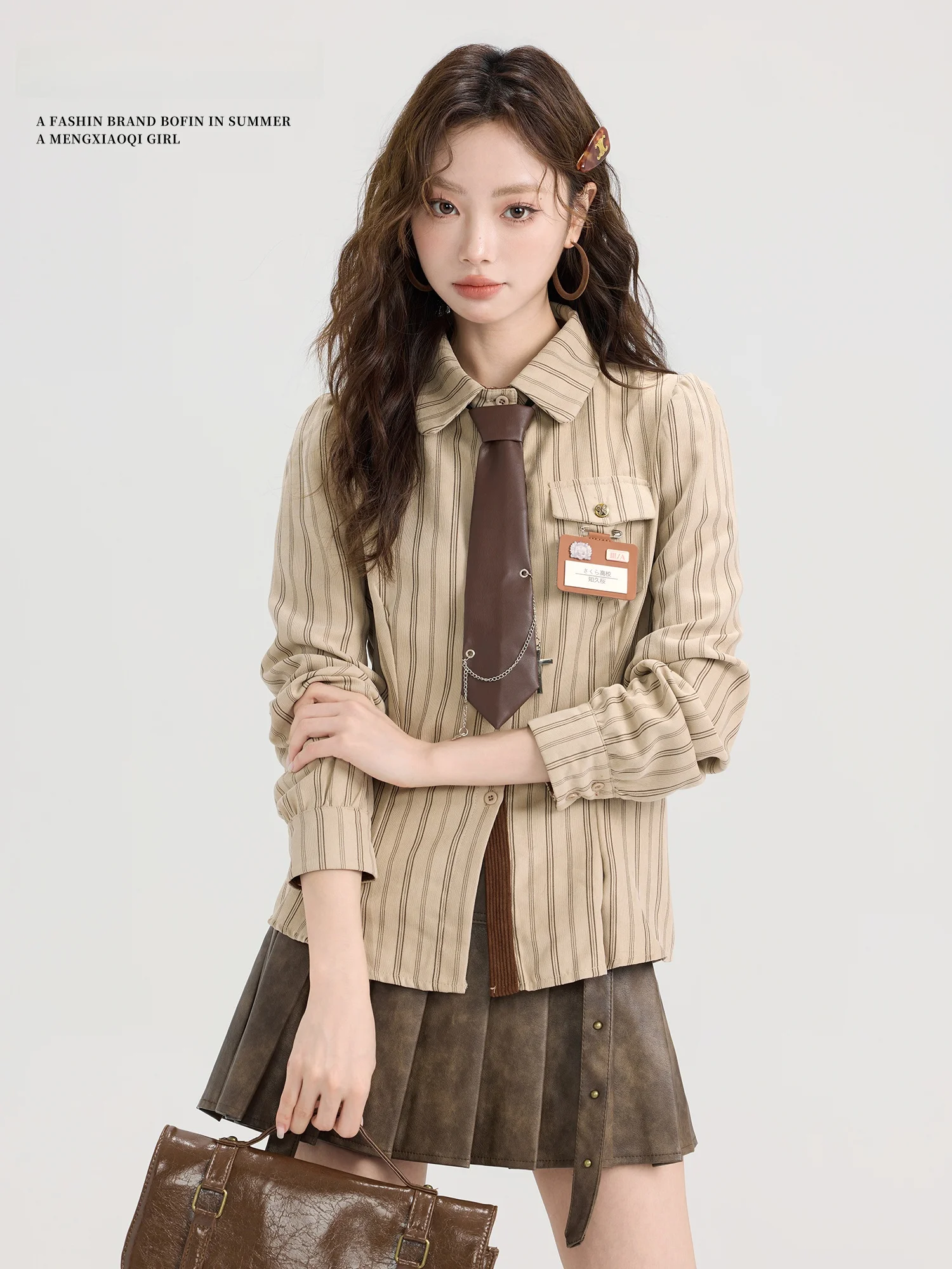Meng Xiaoqi College Style Striped Long Sleeve Women's Shirt Autumn Retro Design Color Block Top Small Size Collar Casual
Meng Xiaoqi College Style Striped Long Sleeve Women's Shirt Autumn Retro Design Color Block Top Small Size Collar Casual