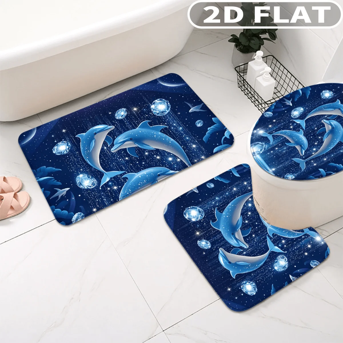 4pcs 2D FLAT Dolphin Ocean Stars Night Pattern Shower Curtain Set, with 3pc Bath Mat and 1pc Curtains Perfect for Home Decor
4pcs 2D FLAT Dolphin Ocean Stars Night Pattern Shower Curtain Set, with 3pc Bath Mat and 1pc Curtains Perfect for Home Decor