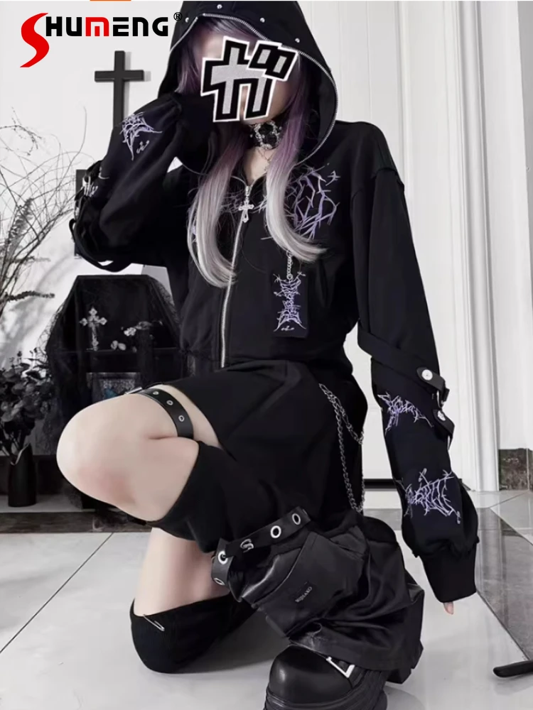 Original Japanese Subculture Harajuku Style Embroidered Short Jacket Dark Rivet Hooded Zipper Versatile Black Sweatshirts Women
Original Japanese Subculture Harajuku Style Embroidered Short Jacket Dark Rivet Hooded Zipper Versatile Black Sweatshirts Women