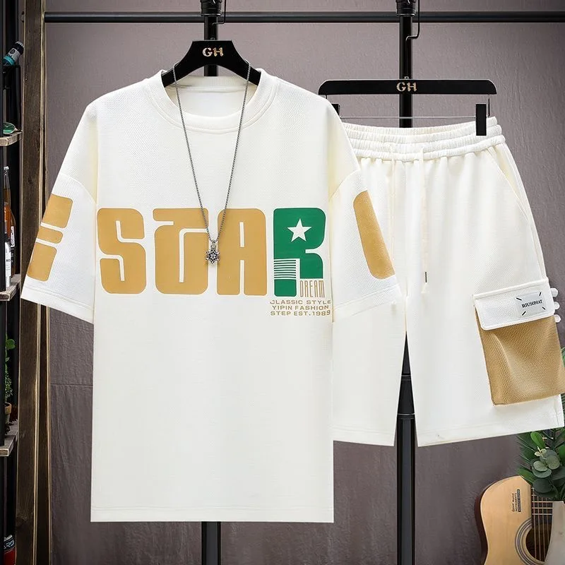 Summer fashion sports printed short-sleeved shorts set for men casual loose and comfortable breathable plus size two-piece set
Summer fashion sports printed short-sleeved shorts set for men casual loose and comfortable breathable plus size two-piece set