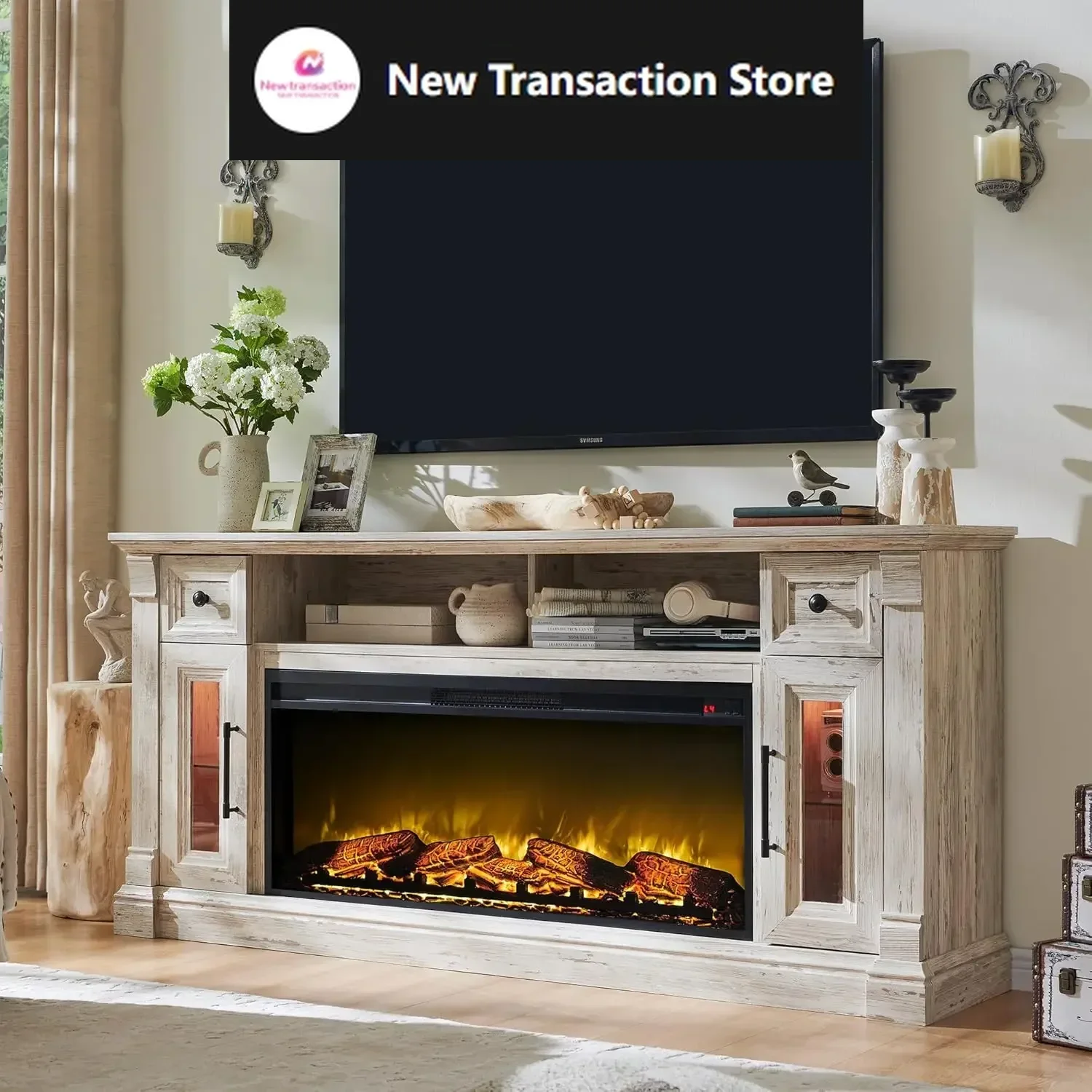 Fireplace TV Stand - Farmhouse Entertainment Center with 42" Electric & LED Lights, Wood Media Console , Antique Brush White
Fireplace TV Stand - Farmhouse Entertainment Center with 42" Electric & LED Lights, Wood Media Console , Antique Brush White