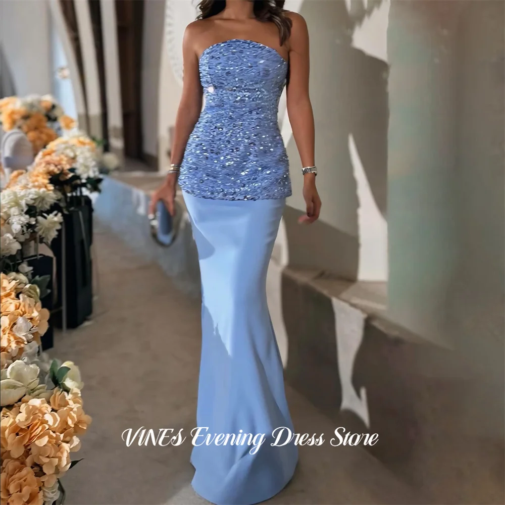 VINES Blue Prom Dress Strapless Mermaid Party Dress Sequin Bodice Evening Dresses Satin فساتين السهرة Customized
VINES Blue Prom Dress Strapless Mermaid Party Dress Sequin Bodice Evening Dresses Satin فساتين السهرة Customized