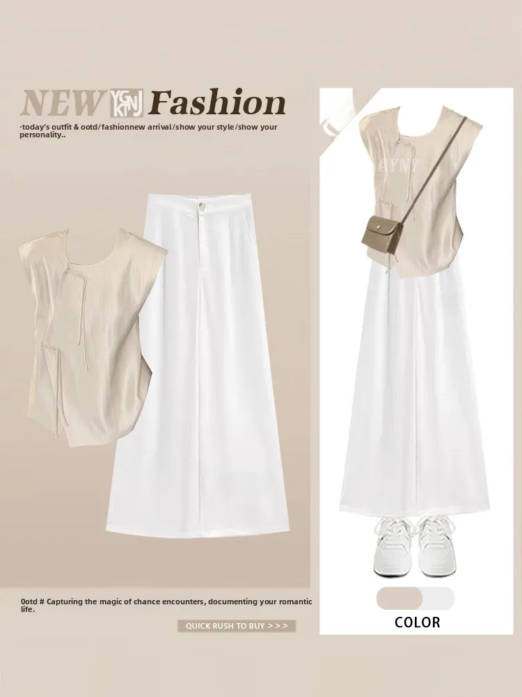 Korean Style Women's Fashionable Sleeveless Top And Casual Pants Two-Piece Set round Neck Short Sleeve Long Pants Polyester
Korean Style Women's Fashionable Sleeveless Top And Casual Pants Two-Piece Set round Neck Short Sleeve Long Pants Polyester