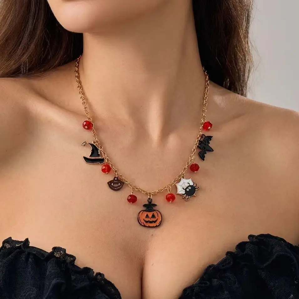 Halloween Retro Charm Necklace For Women Pumpkin Witch Hat Bat Spider Crystal Beads Pendant Choker Party Festival Jewelry Gift
Halloween Retro Charm Necklace For Women Pumpkin Witch Hat Bat Spider Crystal Beads Pendant Choker Party Festival Jewelry Gift
