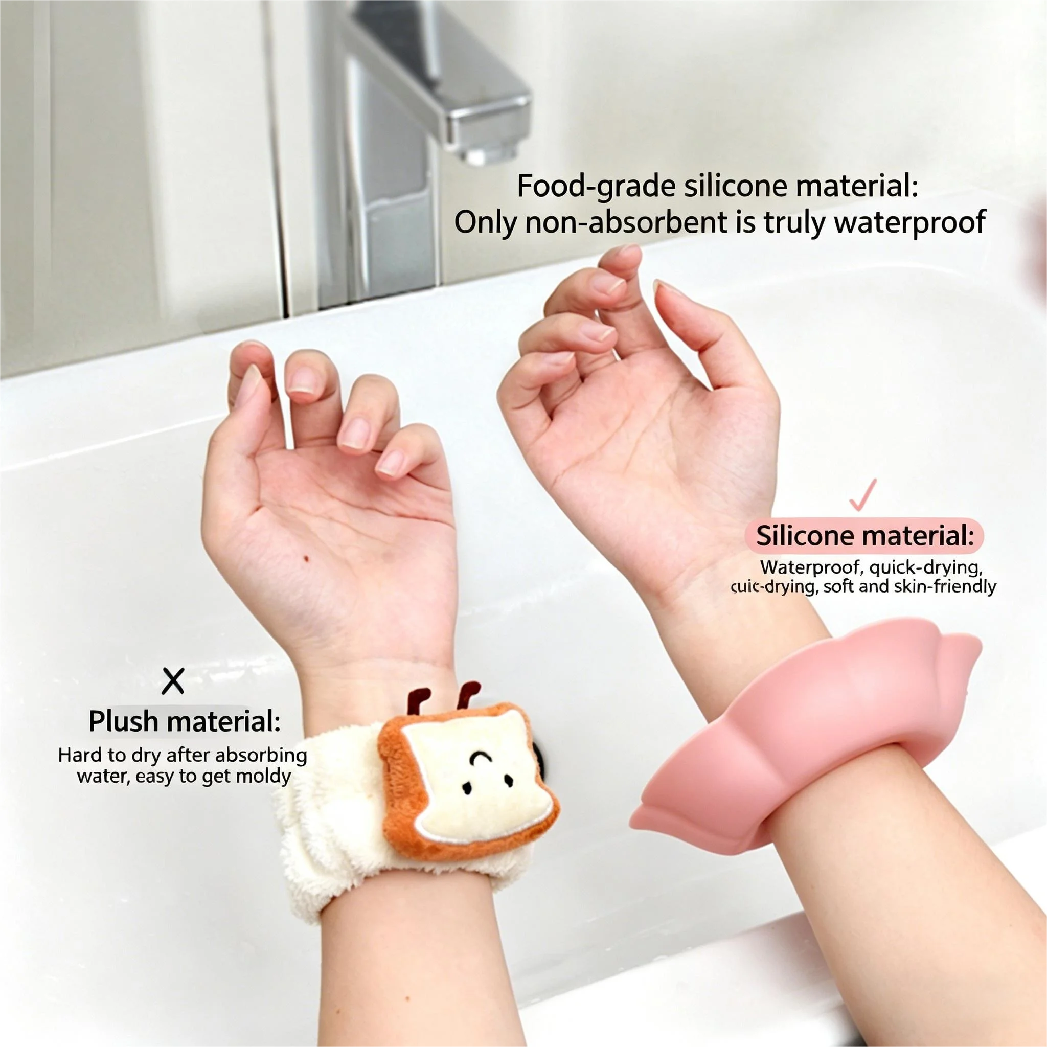 2Pcs Women Silicone Face Wash Wristbands Waterproof Wrist Bands Non Absorbent Cuff Anti-Wet for Facial Cleansing&Makeup Removing
2Pcs Women Silicone Face Wash Wristbands Waterproof Wrist Bands Non Absorbent Cuff Anti-Wet for Facial Cleansing&Makeup Removing