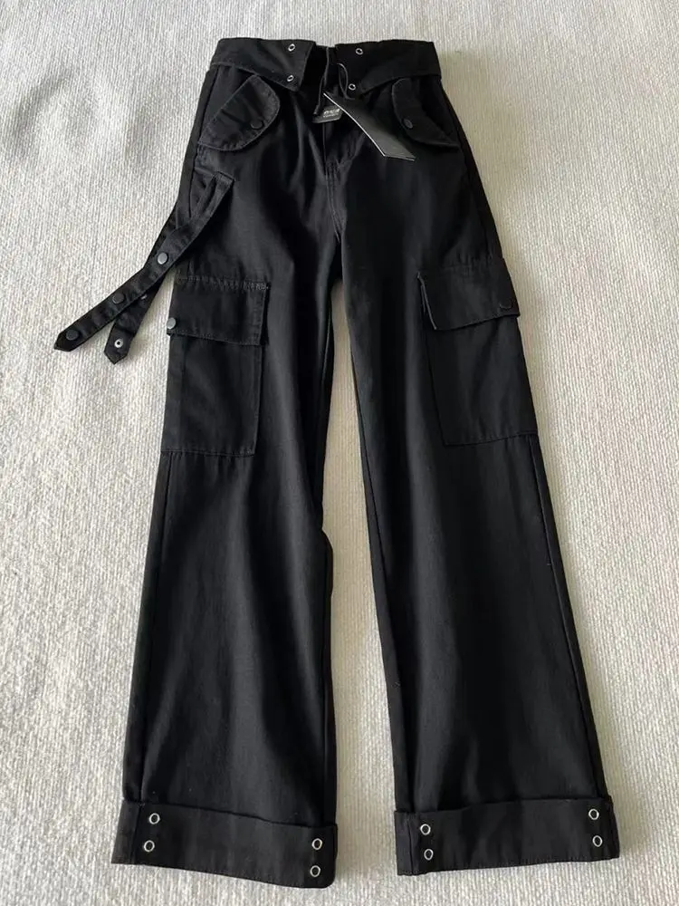 Y2k High Waist Wide Leg Cargo Pants American Streetwear High Street Black Strap Design Denim Trousers Fashion Casual Trousers
Y2k High Waist Wide Leg Cargo Pants American Streetwear High Street Black Strap Design Denim Trousers Fashion Casual Trousers