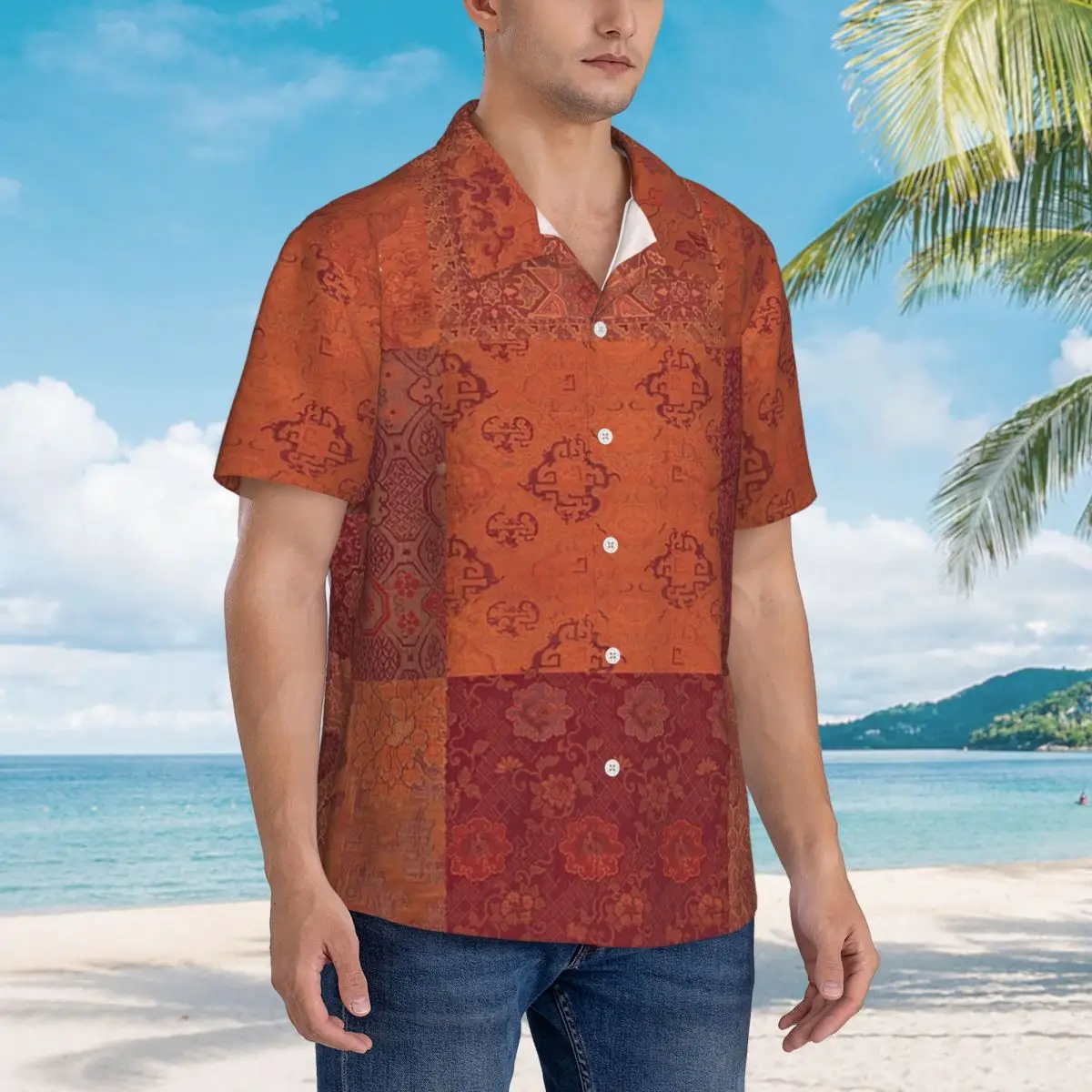 Vintage Bohemian Quilt In Burnt Orange Hawaiian Shirts Fashion Men Short Sleeve Shirt for Summer Beach Men's Lapel Tops
Vintage Bohemian Quilt In Burnt Orange Hawaiian Shirts Fashion Men Short Sleeve Shirt for Summer Beach Men's Lapel Tops