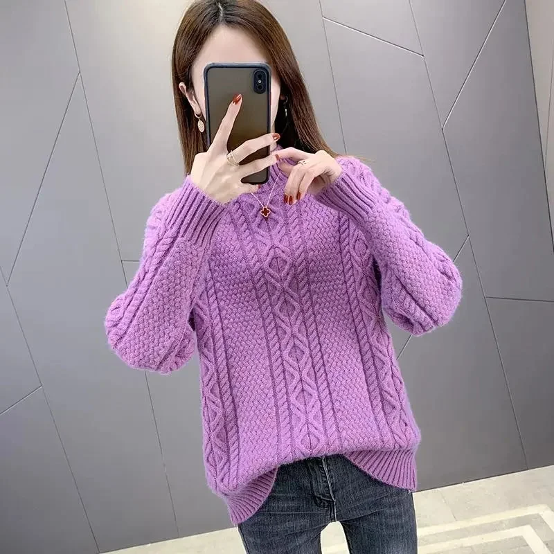 Women Fried Dough Twists Sweater Pullover New Autumn Winter Versatile Half High Collar Knitted Sweater Female Bottoming Shirt
Women Fried Dough Twists Sweater Pullover New Autumn Winter Versatile Half High Collar Knitted Sweater Female Bottoming Shirt