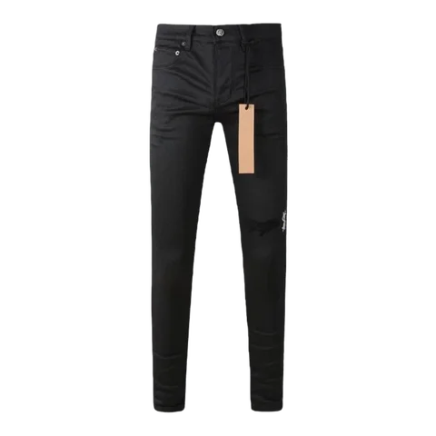 High-quality black ripped jeans with embroidered letters and copper button craftsmanship, a versatile choice for autumn and wint