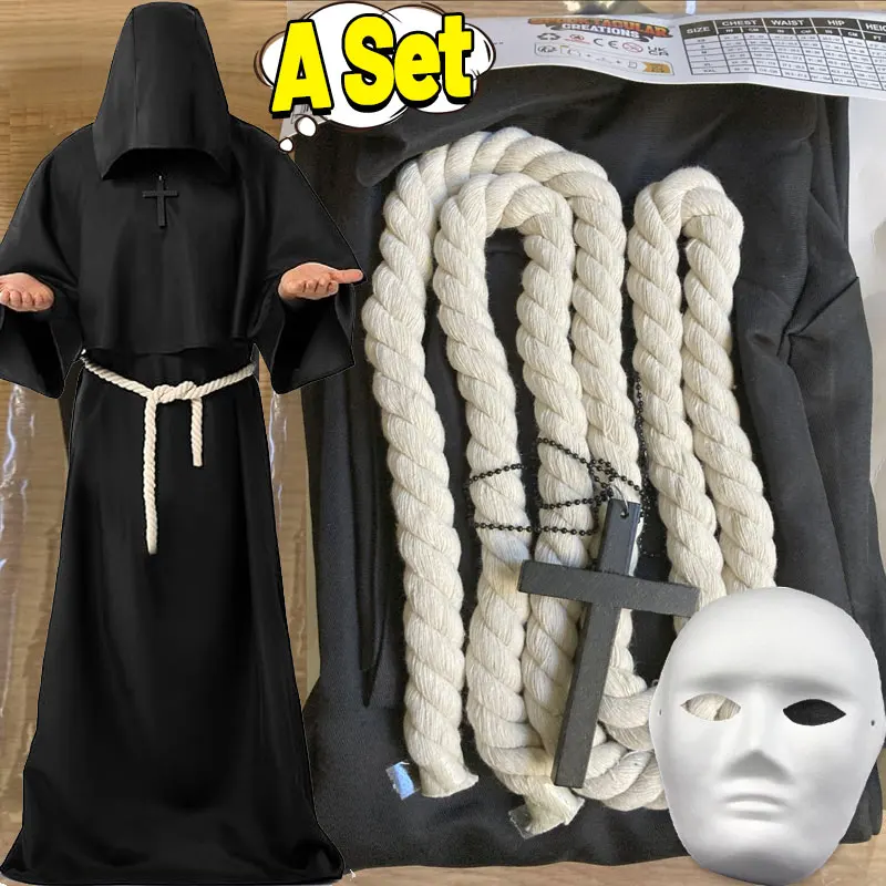 Halloween Wizard Costume Cosplay Medieval Hooded Robe Costume Monk Friar Robes Priest Costume Ancient Clothing Christian Suit
Halloween Wizard Costume Cosplay Medieval Hooded Robe Costume Monk Friar Robes Priest Costume Ancient Clothing Christian Suit