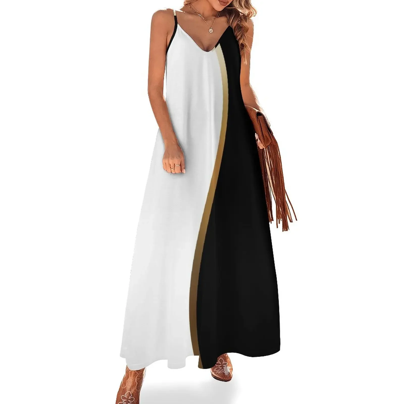 Black and White, Gold Wave Sleeveless Dress summer dress daily Dresses gala Dress
Black and White, Gold Wave Sleeveless Dress summer dress daily Dresses gala Dress