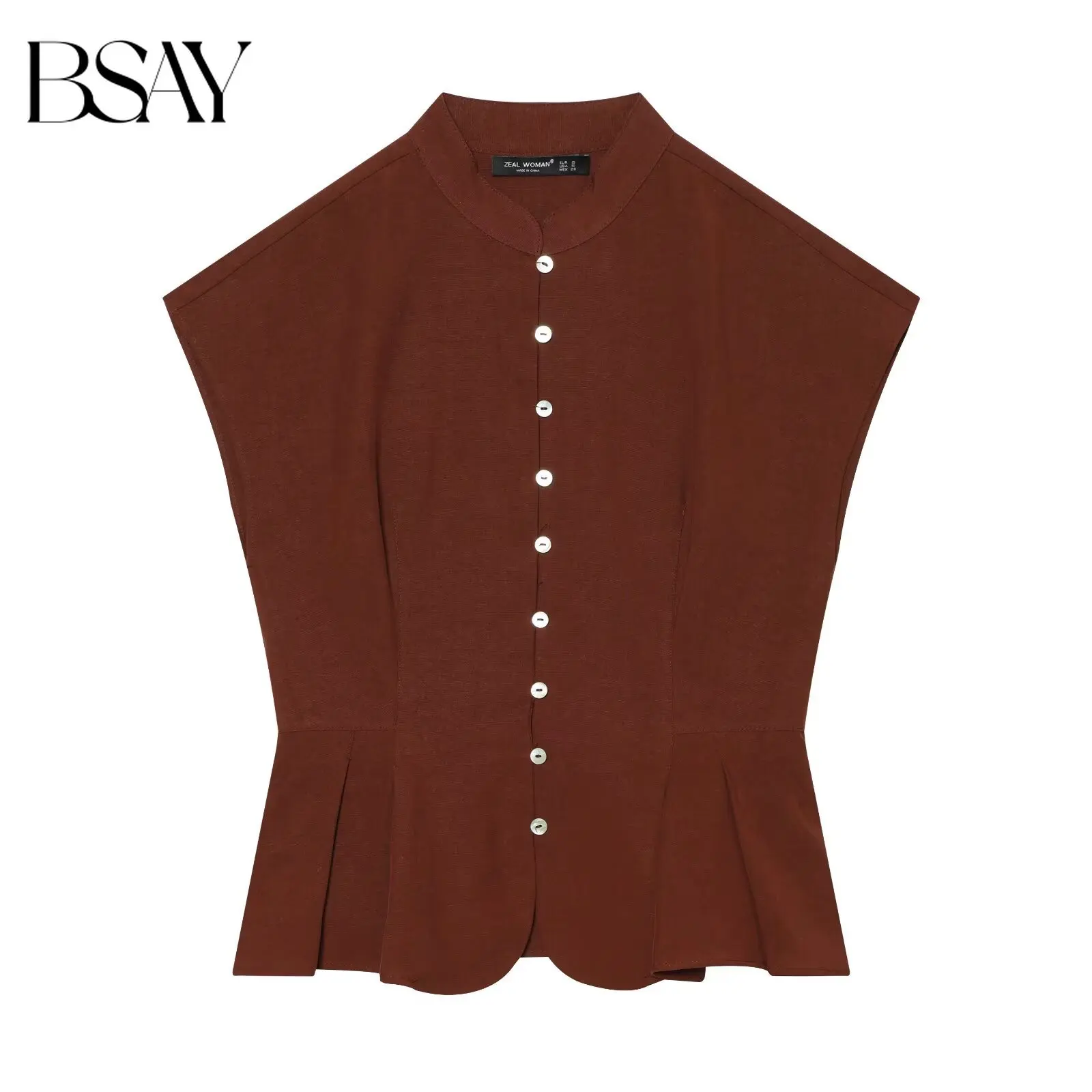 BSAY Waist Cinched Lotus Leaf Hem Shirt Summer New Stand Collar Sleeveless Blouses Single Breasted Chic Ladies Tops Mujer
BSAY Waist Cinched Lotus Leaf Hem Shirt Summer New Stand Collar Sleeveless Blouses Single Breasted Chic Ladies Tops Mujer