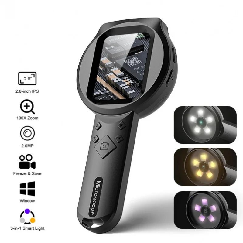 2.8'' IPS Digital Magnifier HD 1080P 100X Portable Microscope Handheld Mignifying Glass for Electronics Repair Check Jewelry
2.8'' IPS Digital Magnifier HD 1080P 100X Portable Microscope Handheld Mignifying Glass for Electronics Repair Check Jewelry