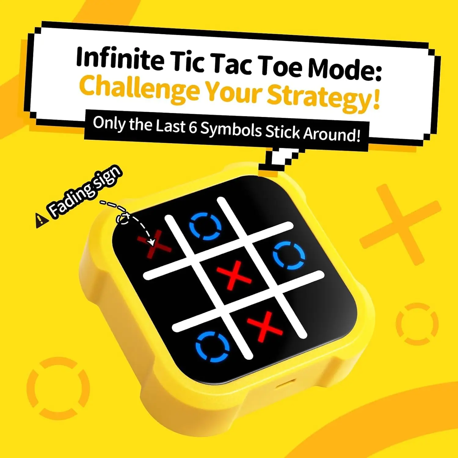 Rechargeable Tic Tac Toe Game Box with 5 Fun Brain Memory Games, Electronic Touchscreen Handheld Game, Portable Digital Puzzle Board Travel Toy, Gifts Choice for Kids and Adults(Yellow)
Rechargeable Tic Tac Toe Game Box with 5 Fun Brain Memory Games, Electronic Touchscreen Handheld Game, Portable Digital Puzzle Board Travel Toy, Gifts Choice for Kids and Adults(Yellow)