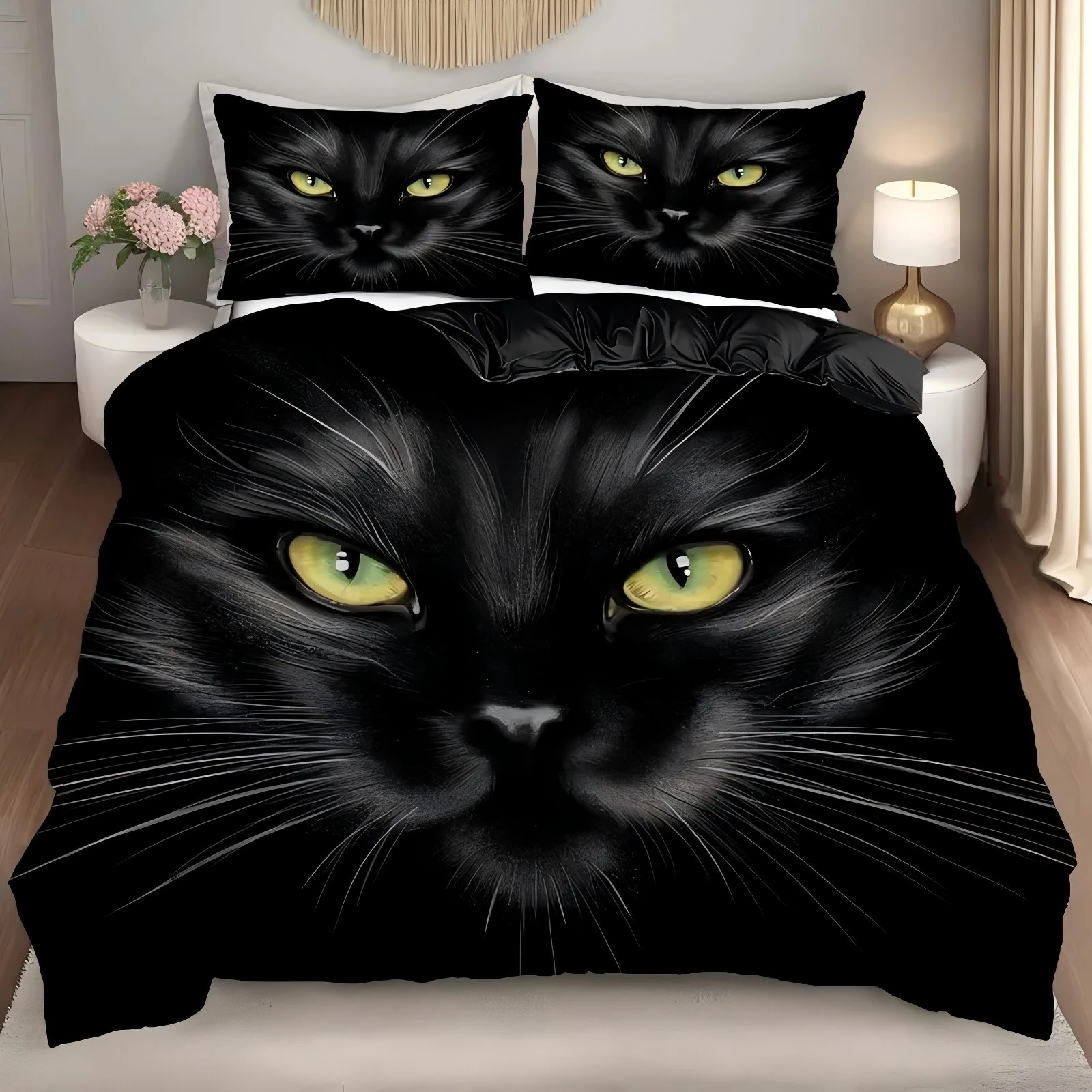 Cartoon Black Cat Pupil 3D Printed Bedding Set Cute Animal style luxury Duvet Cover Soft Comfortable Home Polyester Quilt Cover
Cartoon Black Cat Pupil 3D Printed Bedding Set Cute Animal style luxury Duvet Cover Soft Comfortable Home Polyester Quilt Cover