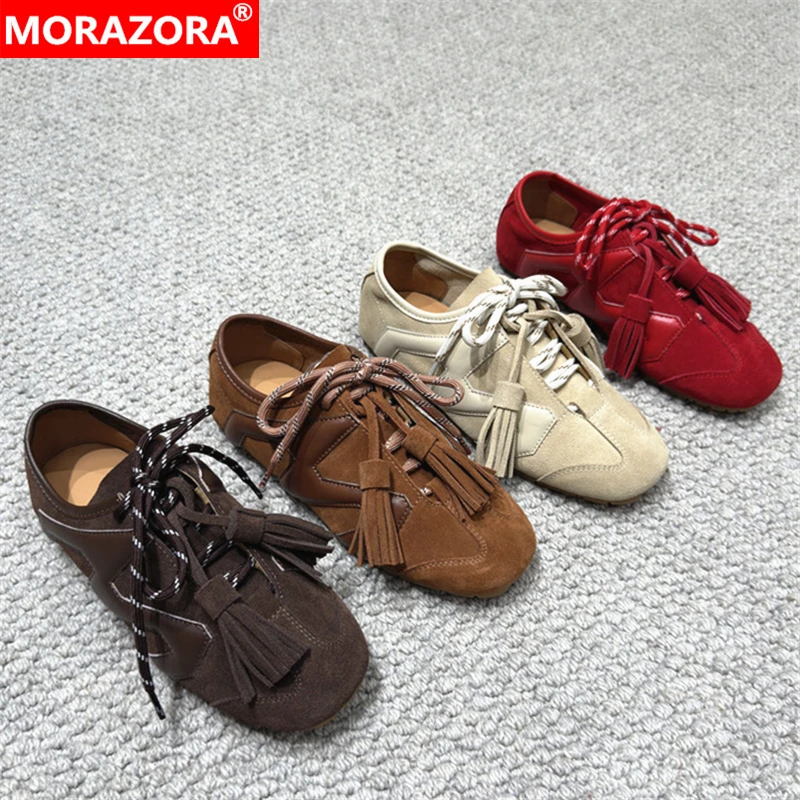 MORAZORA/4-цветные модные женские кроссовки из коровьей замши на шнуровке, весенне-осенние туфли на плоской подошве, повседневная обувь с кисточками 
MORAZORA/4-цветные модные женские кроссовки из коровьей замши на шнуровке, весенне-осенние туфли на плоской подошве, повседневная обувь с кисточками