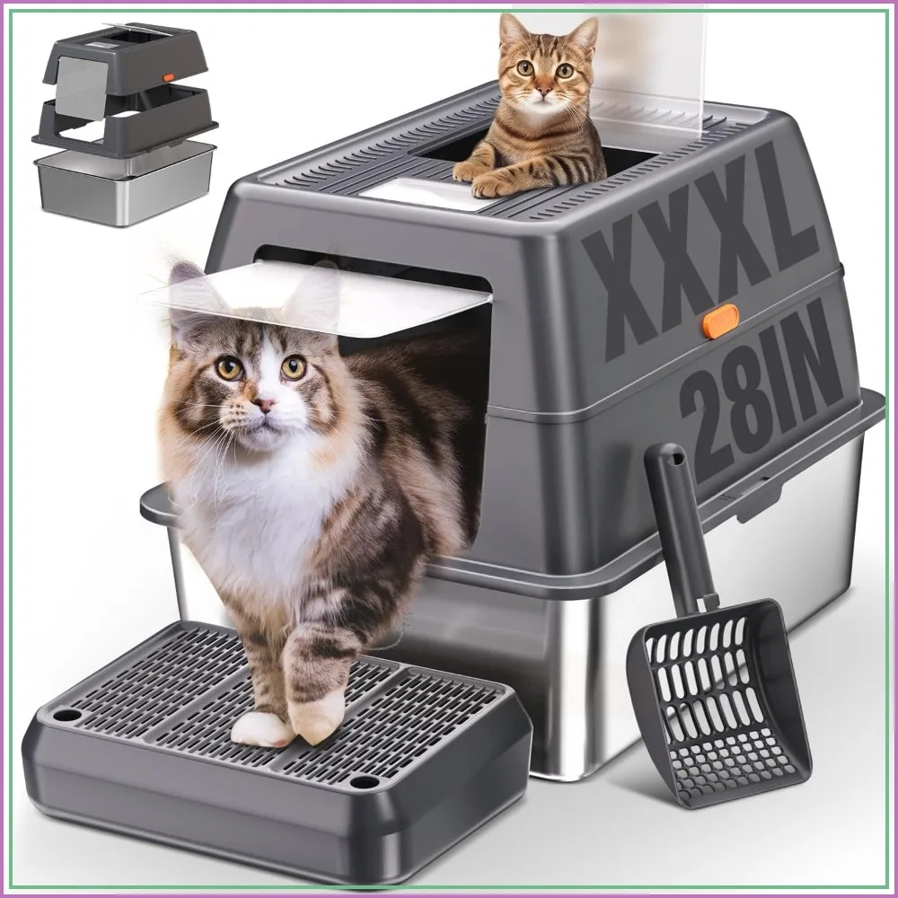 XXXL Stainless Steel Litter Box with Lid, Extra Large 28"L x 20"D x 18.1"H Enclosed Metal Litter Box for Big Cats, Removable Cover & Footboard, Anti-Leakage, Odorless
XXXL Stainless Steel Litter Box with Lid, Extra Large 28"L x 20"D x 18.1"H Enclosed Metal Litter Box for Big Cats, Removable Cover & Footboard, Anti-Leakage, Odorless