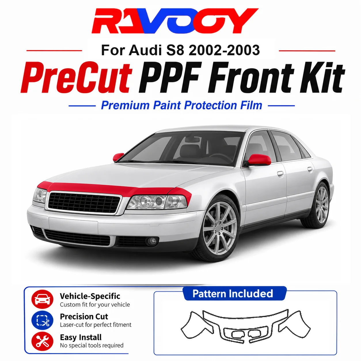 8.5mil TPU Precut PPF Kit For Audi S8 2002-2003 - Hood, Partial Fenders & Full Mirror Set - Self-Healing Gloss Clear Bra Film
8.5mil TPU Precut PPF Kit For Audi S8 2002-2003 - Hood, Partial Fenders & Full Mirror Set - Self-Healing Gloss Clear Bra Film