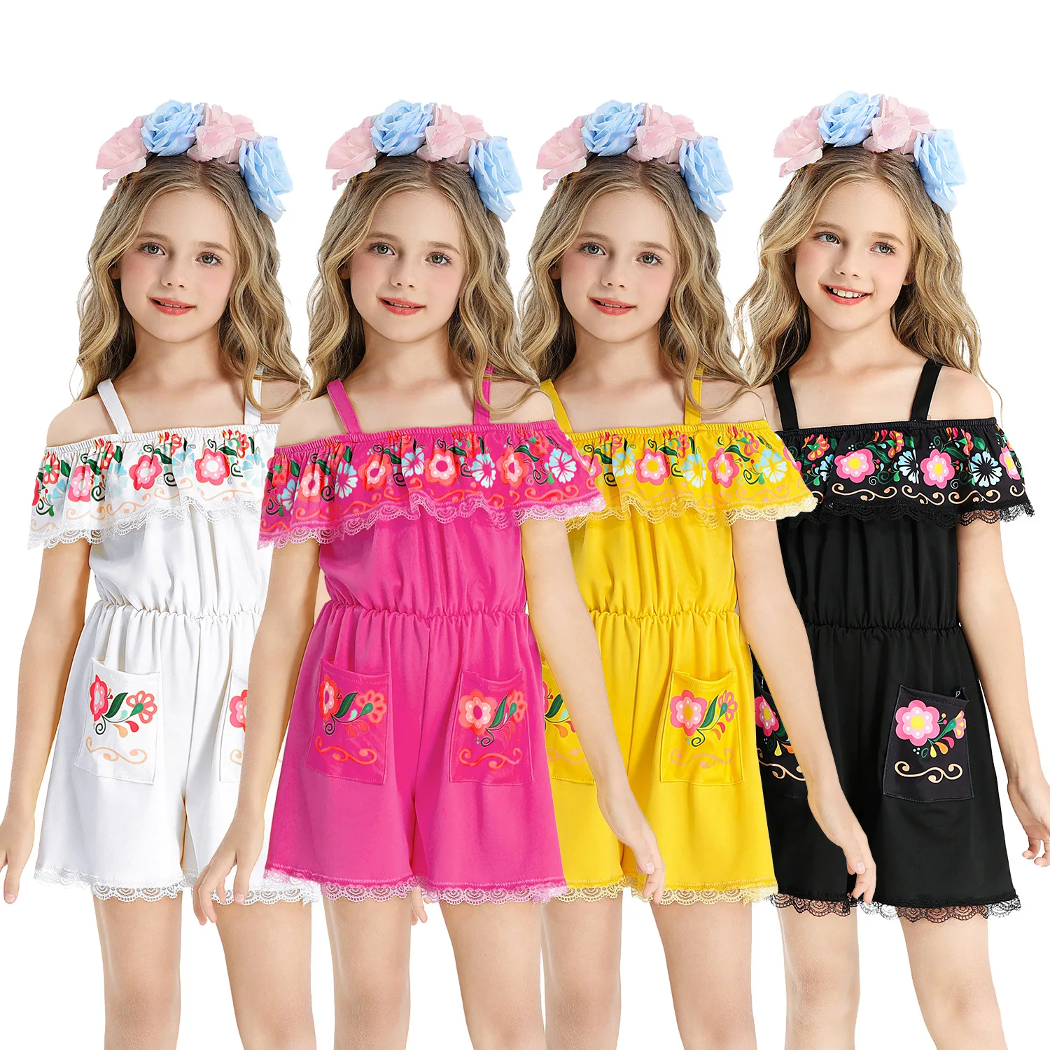 Girls Day of The Dead Costume Cosplay Shoulder Rose Headwear Traditional Ethnic Embroidery Jumpsuit Theme Party Bodysuit
Girls Day of The Dead Costume Cosplay Shoulder Rose Headwear Traditional Ethnic Embroidery Jumpsuit Theme Party Bodysuit