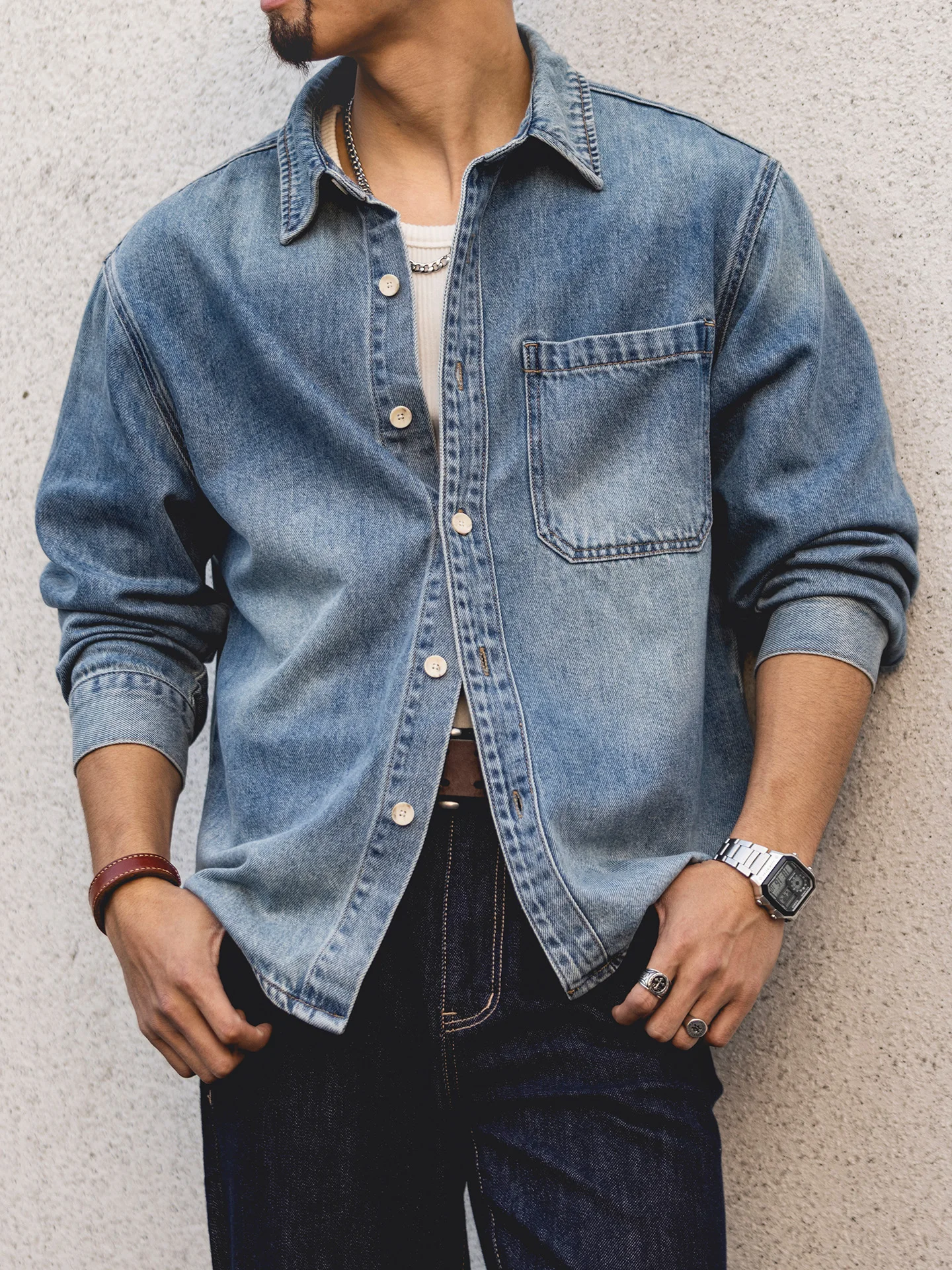 American Retro Washed Denim Shirt Men's Spring New Loose Large Size Long Sleeve Casual Shirt Cotton Recycled Fiber Jeans Fabric
American Retro Washed Denim Shirt Men's Spring New Loose Large Size Long Sleeve Casual Shirt Cotton Recycled Fiber Jeans Fabric