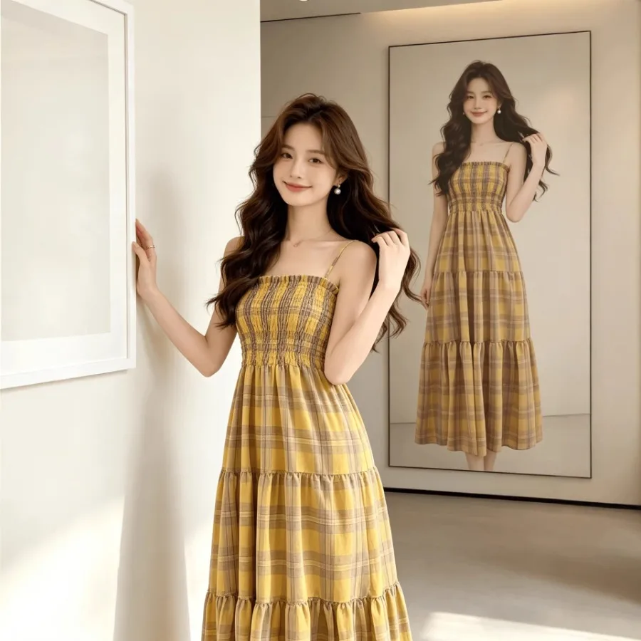 【New style】Medium and long casual slim slimming sling large size women's new fashionable plaid dress
【New style】Medium and long casual slim slimming sling large size women's new fashionable plaid dress