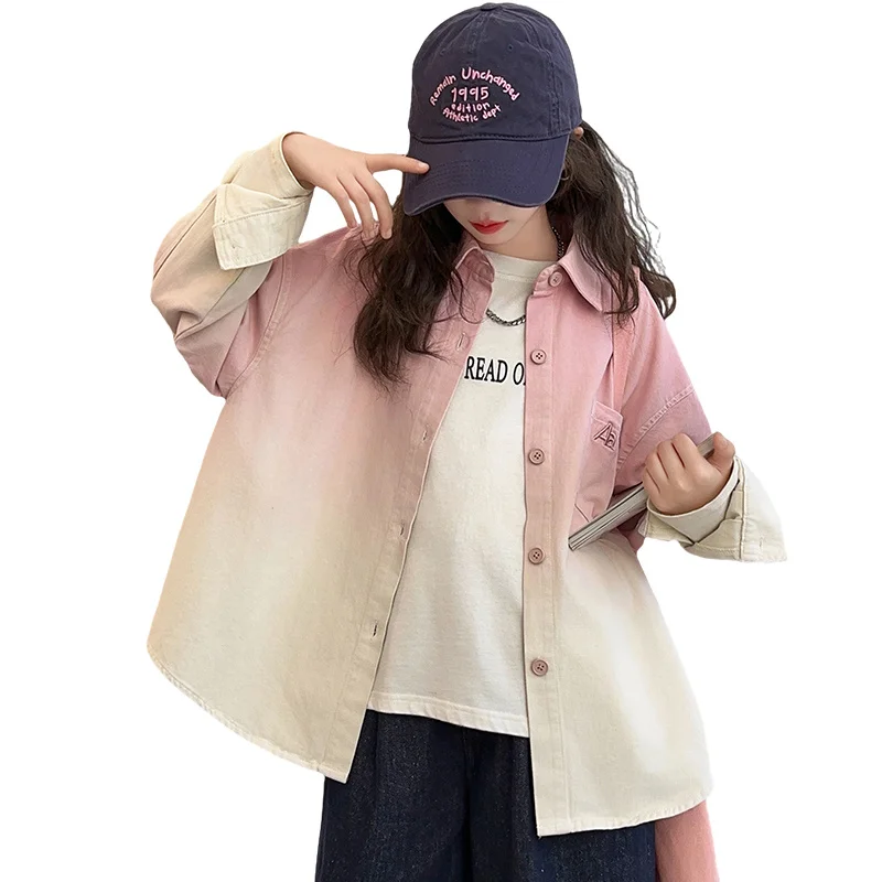 Long Sleeve Child Gradient Blouse for Girls 14 13 12 11 10 9 8 7 6 5 Year Kids Stylish Candy Color Cotton Shirt Teens Pink Green
Long Sleeve Child Gradient Blouse for Girls 14 13 12 11 10 9 8 7 6 5 Year Kids Stylish Candy Color Cotton Shirt Teens Pink Green