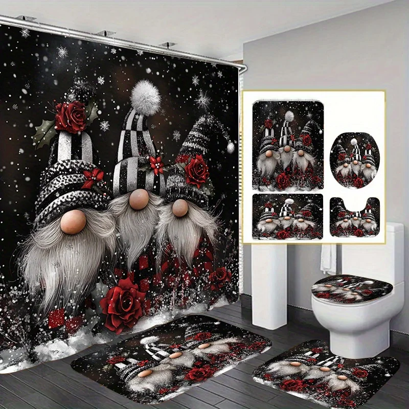 4pcs Christmas Gnome Shower Curtain Set, 3 Little Gnomes Printed Bathroom Decor with Non-Slip Mat for Farmhouse Holiday Style
4pcs Christmas Gnome Shower Curtain Set, 3 Little Gnomes Printed Bathroom Decor with Non-Slip Mat for Farmhouse Holiday Style