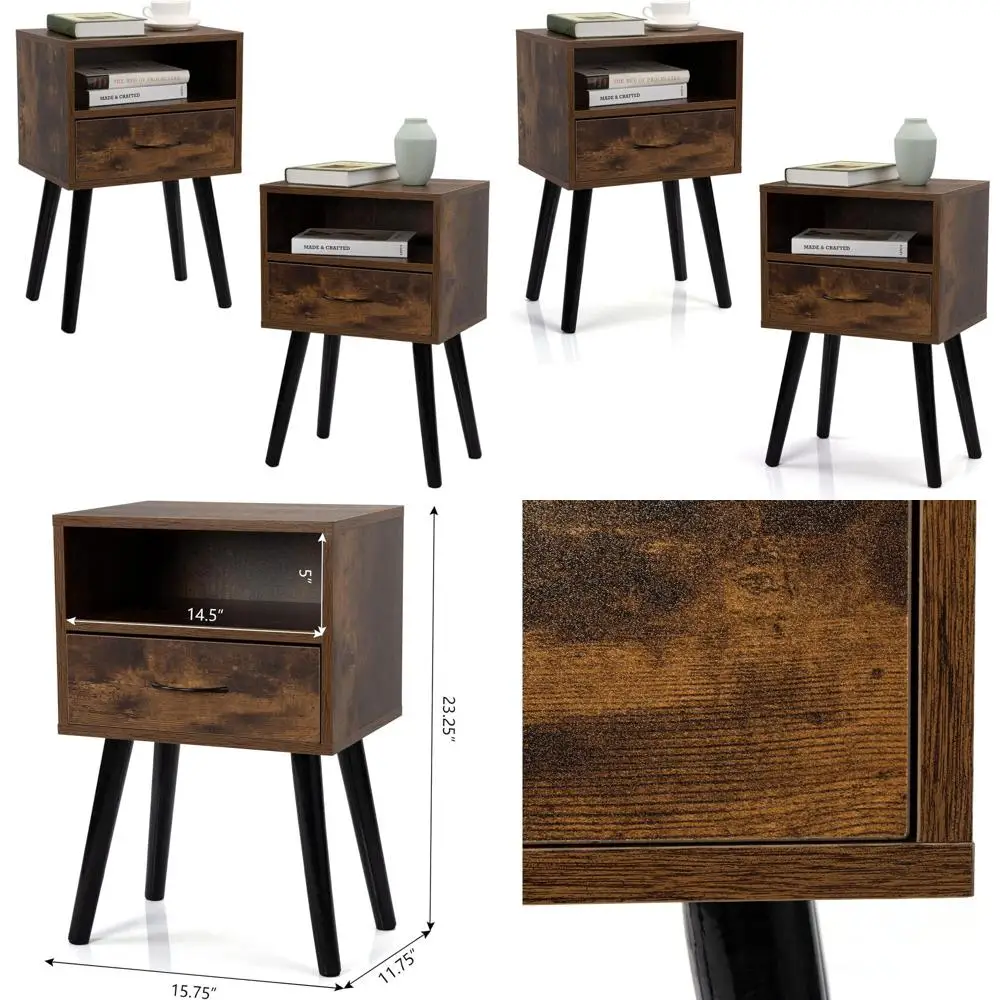 Пара деревянных прикроватных тумбочек в стиле середины века с ящиком и полкой, цвета рустик-коричневый, для спальни или гостиной
Пара деревянных прикроватных тумбочек в стиле середины века с ящиком и полкой, цвета рустик-коричневый, для спальни или гостиной