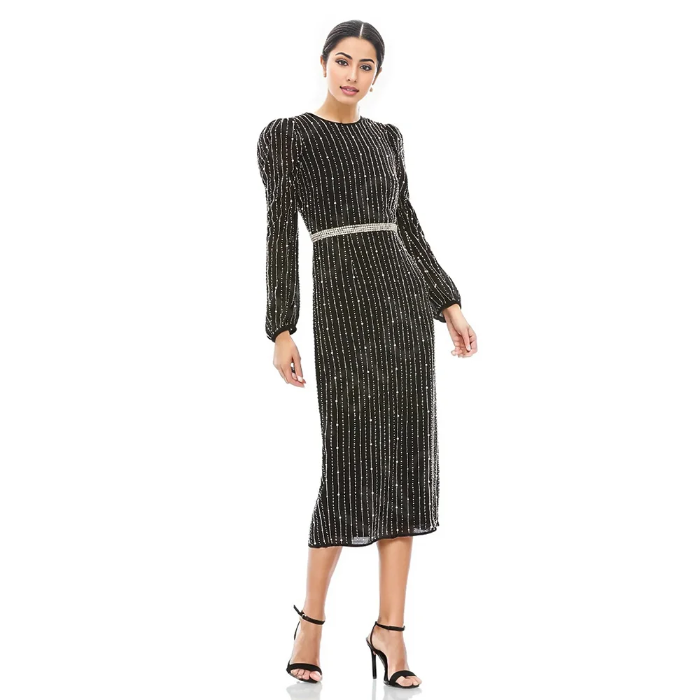 Customized Luxury Black Evening Dresses Long Sleeves Beading Prom Party Gowns Tea Length Wedding Guest Dresses 2024 Round Neck
Customized Luxury Black Evening Dresses Long Sleeves Beading Prom Party Gowns Tea Length Wedding Guest Dresses 2024 Round Neck