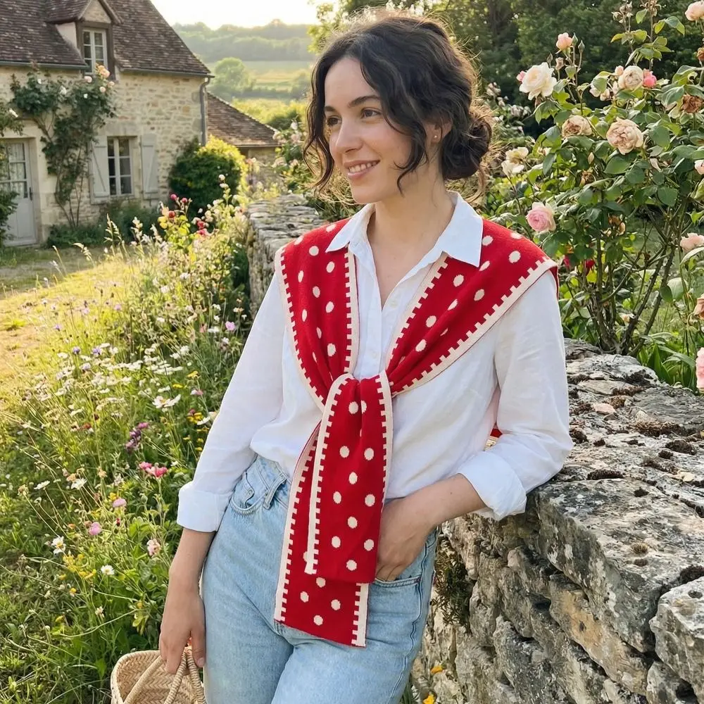 Elegant Cape Polka Dot Knitted Shawl Retro Knotted Shoulder Scarf Sweet Wraps Knit Scarves Blouse Shoulders Accessories
Elegant Cape Polka Dot Knitted Shawl Retro Knotted Shoulder Scarf Sweet Wraps Knit Scarves Blouse Shoulders Accessories