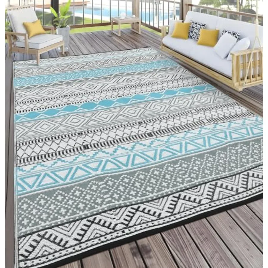 Outdoor Rug 8x10 Reversible Plastic Straw Mat for Patio Deck Backyard RV Camping Beach Picnic Trailer, Blue/Grey Boho Modern La
Outdoor Rug 8x10 Reversible Plastic Straw Mat for Patio Deck Backyard RV Camping Beach Picnic Trailer, Blue/Grey Boho Modern La