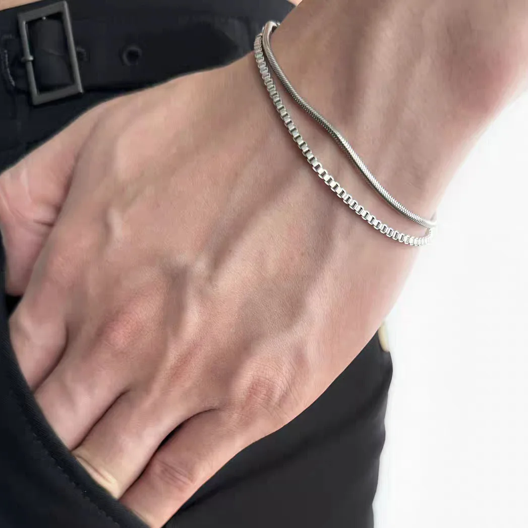 Punk Chain Links Bracelet for Men Boys,Waterproof Stacked Chain Links Wristband Gifts,Square Box Round Snake Chain 
Punk Chain Links Bracelet for Men Boys,Waterproof Stacked Chain Links Wristband Gifts,Square Box Round Snake Chain