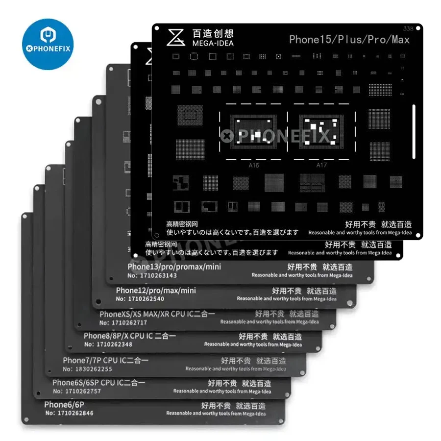 Трафарет Qianli для реболлинга BGA, Оловянная паяльная сеть для ЦП, черная сталь, чип IC для iPhone 15 14 13 12 11 Pro Max X XS XR 8 7 6
Трафарет Qianli для реболлинга BGA, Оловянная паяльная сеть для ЦП, черная сталь, чип IC для iPhone 15 14 13 12 11 Pro Max X XS XR 8 7 6