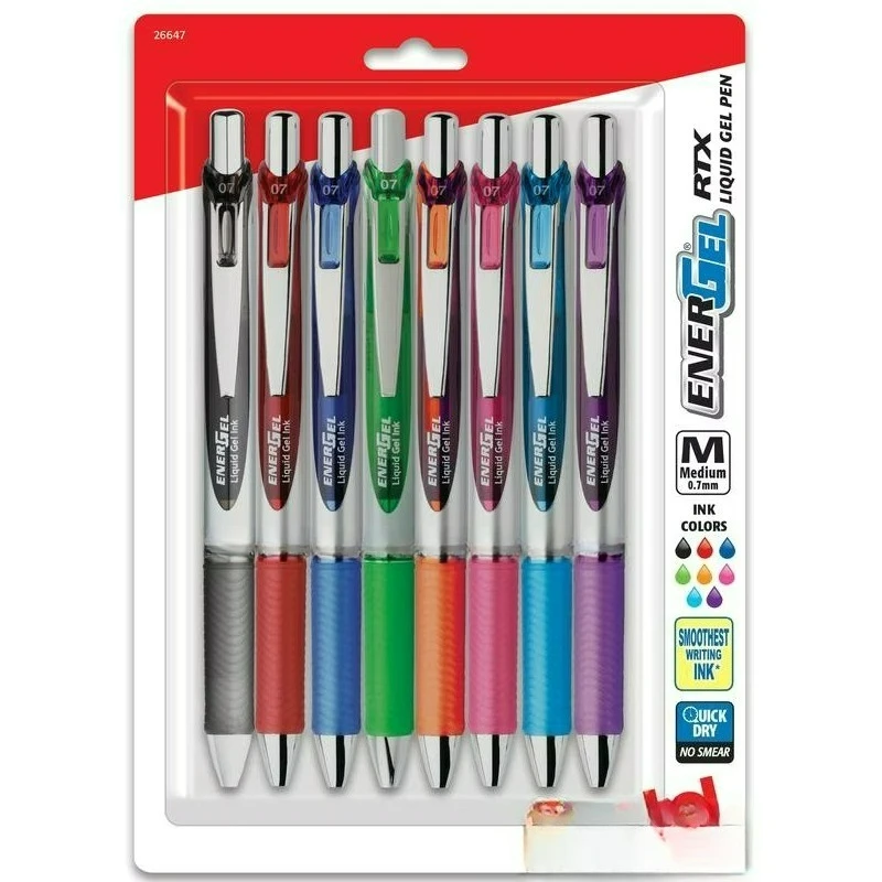 Retractable Liquid Gel Pen, (0.7mm) Metal Tip, Medium Line,Assorted Ink (A/B/C/K/F/P/S/V) 8-Pk
Retractable Liquid Gel Pen, (0.7mm) Metal Tip, Medium Line,Assorted Ink (A/B/C/K/F/P/S/V) 8-Pk