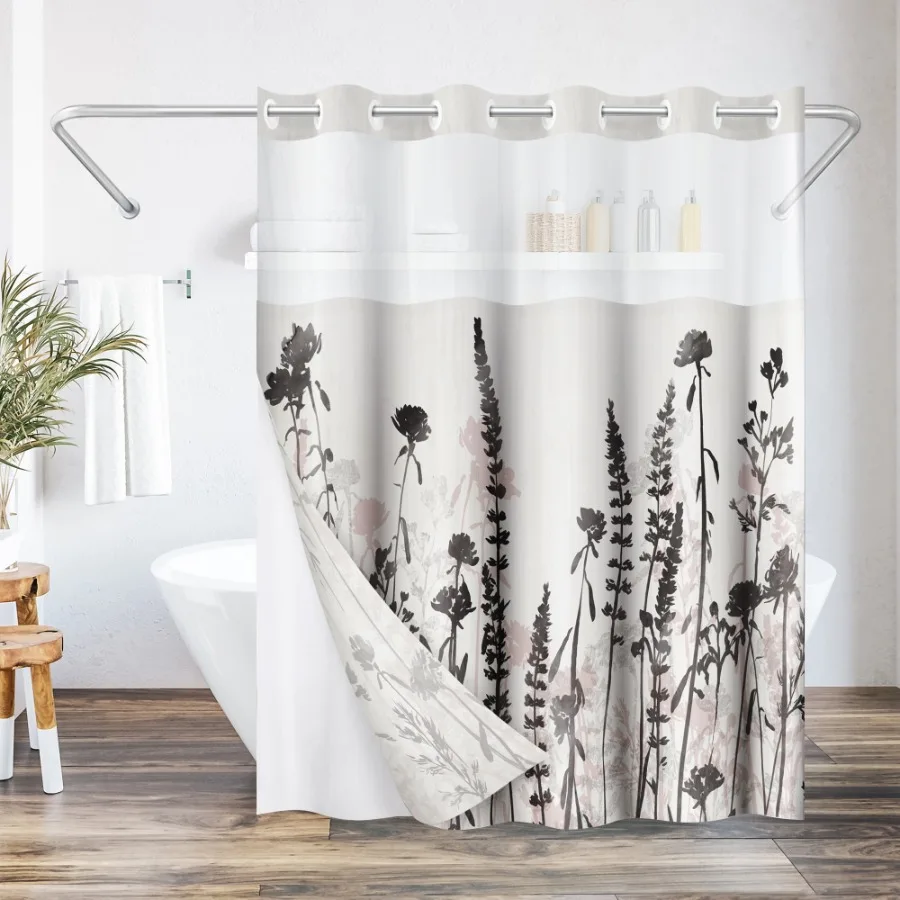 72x75 Hookless Shower Curtain - Floral Cream and Red Shower Curtain with Sheer Panel Snap-In Liner and Grommets - 100% Polyeste
72x75 Hookless Shower Curtain - Floral Cream and Red Shower Curtain with Sheer Panel Snap-In Liner and Grommets - 100% Polyeste