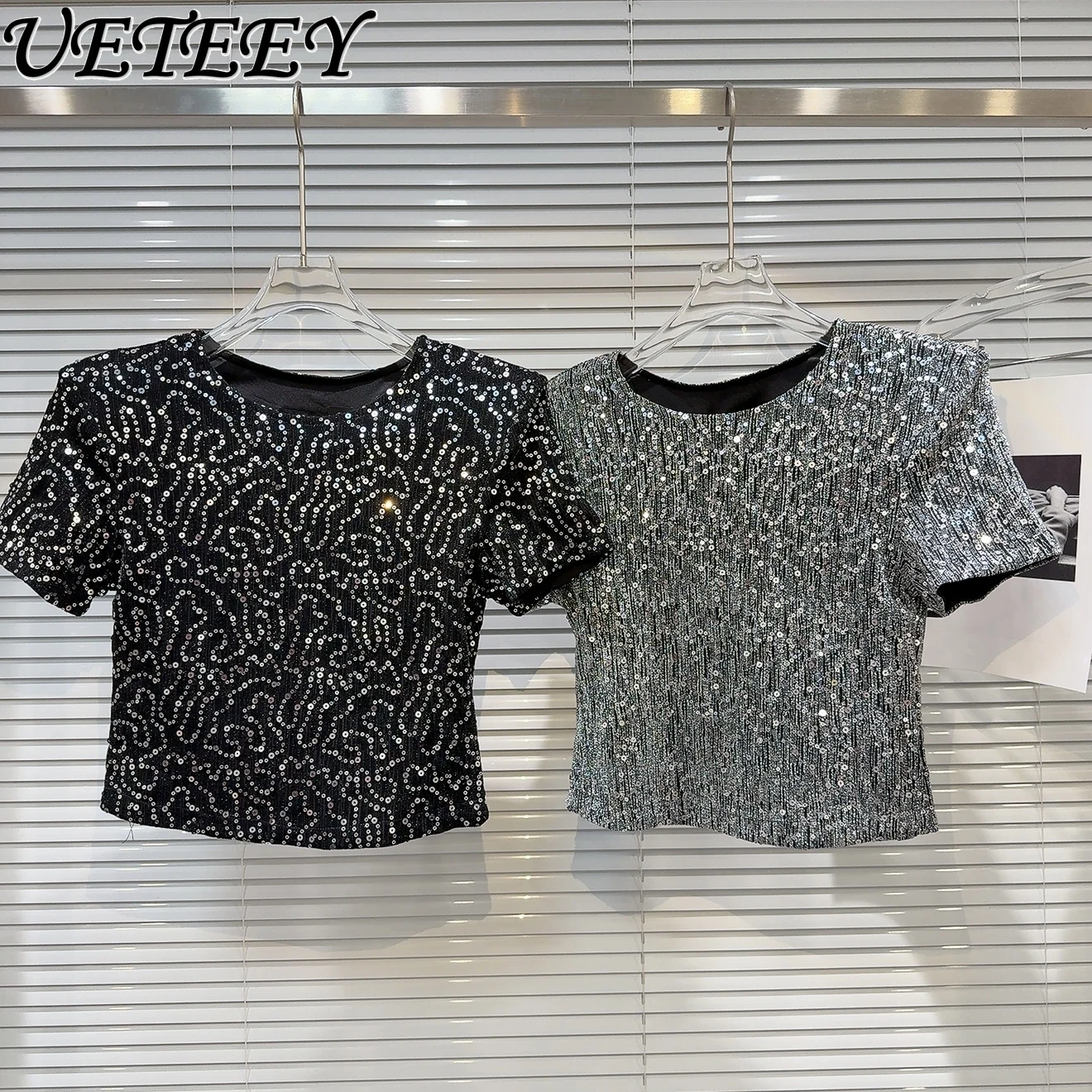 Crew Neck Versatile Short T-shirt Summer New Temperament Socialite Sequin Embroidered Shoulder Pad Short-sleeved Tops
Crew Neck Versatile Short T-shirt Summer New Temperament Socialite Sequin Embroidered Shoulder Pad Short-sleeved Tops