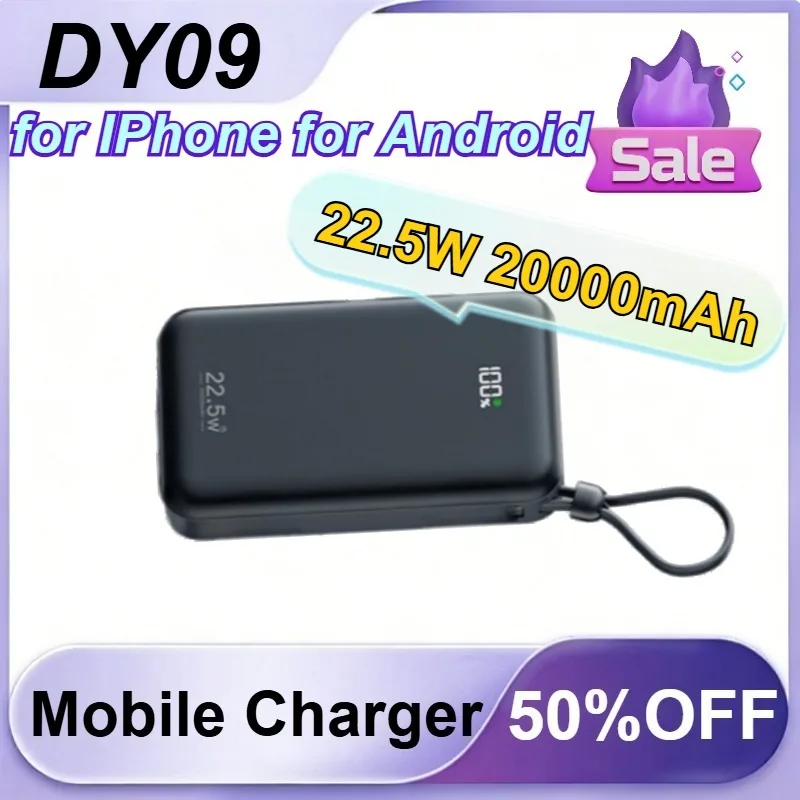 DY09 22.5W 20000mAh for IPhone for Android Phone Two-way Fast Charging Mini PowerBank Power Bank with Four Built-in Cables
DY09 22.5W 20000mAh for IPhone for Android Phone Two-way Fast Charging Mini PowerBank Power Bank with Four Built-in Cables