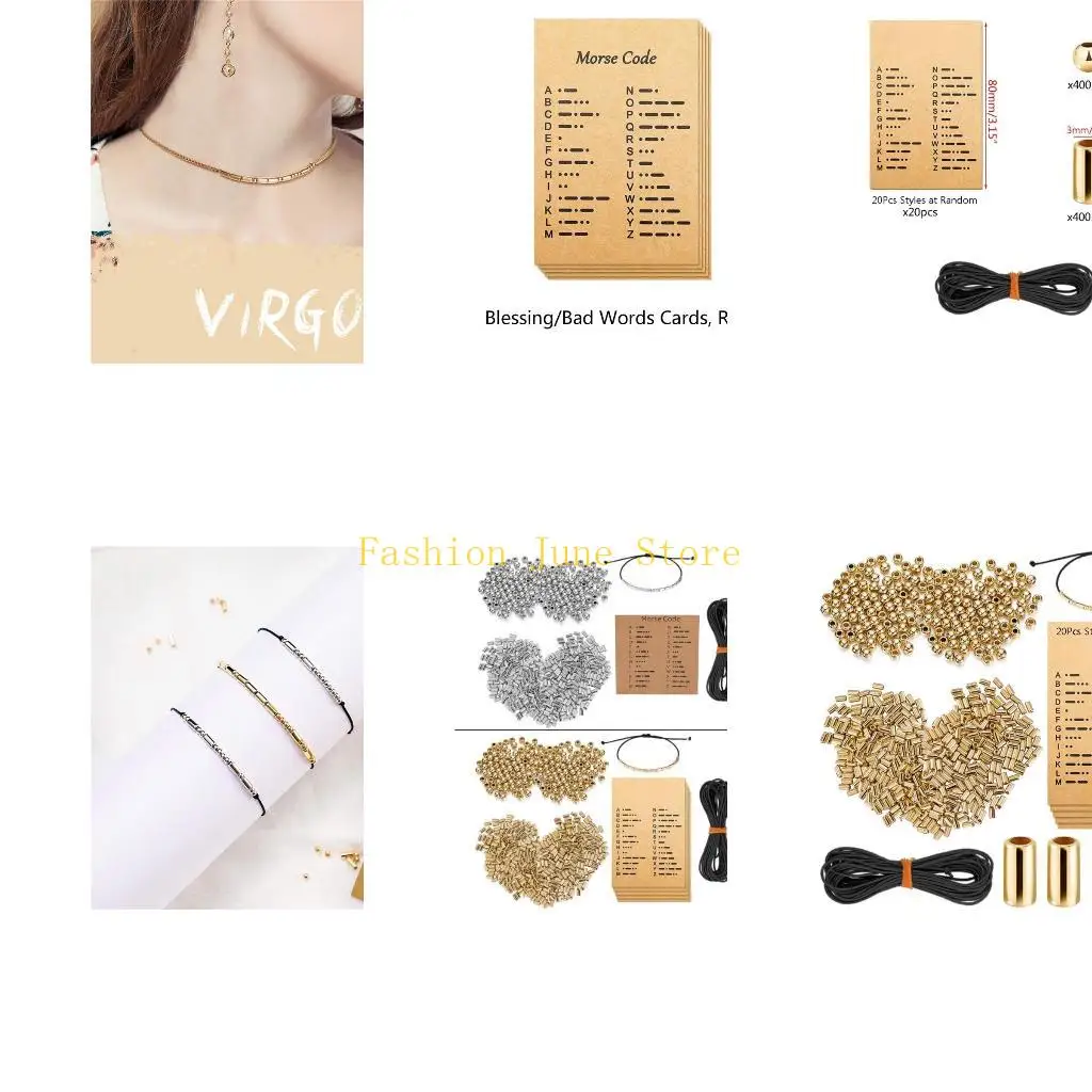 N5KA Morse Code Jewelry Making Set DIY Bracelet Making Round Beads Long Tube Beads Morse Code Decoding Card Rope Set