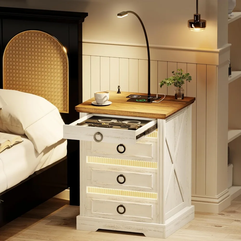 Farmhouse Bedside Table with Human Sensor LED Lights, Gun Night Stand with Charging Station & Reading Light
Farmhouse Bedside Table with Human Sensor LED Lights, Gun Night Stand with Charging Station & Reading Light
