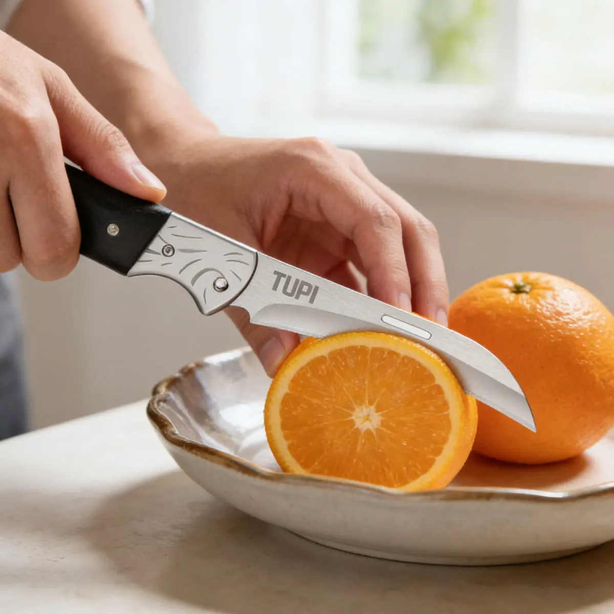 Foldable Fruit Knife, SK5 Stainless Steel Curved Blade, Kitchen Cutting Tool for Fruits Vegetables, Pocket Foldable Knife
Foldable Fruit Knife, SK5 Stainless Steel Curved Blade, Kitchen Cutting Tool for Fruits Vegetables, Pocket Foldable Knife