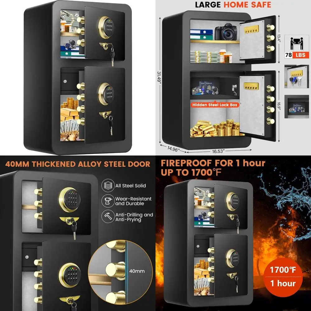 Extra Large 8.9 Cuft Fireproof Double Door Home Safe with Internal Compartment - Secure Storage for Valuables