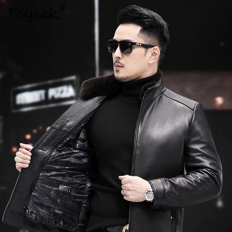 Tcyeek Goatskin Men's Goat Skin Leather Jacket Mink Fur Collar Winter Fur Business Casual Warm Jacket Jaqueta De Couro Masculino
Tcyeek Goatskin Men's Goat Skin Leather Jacket Mink Fur Collar Winter Fur Business Casual Warm Jacket Jaqueta De Couro Masculino