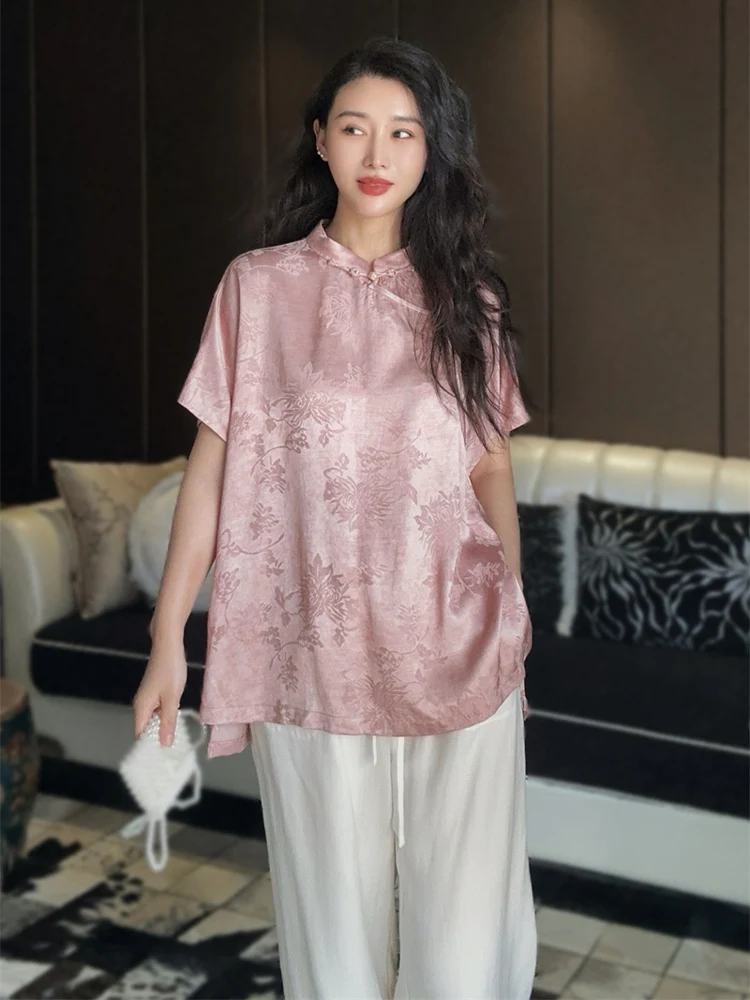 New Chinese Style Embroidered Shirt Women's Stand Collar Side Button Loose Fit Short Sleeve Fashion Summer Top
New Chinese Style Embroidered Shirt Women's Stand Collar Side Button Loose Fit Short Sleeve Fashion Summer Top