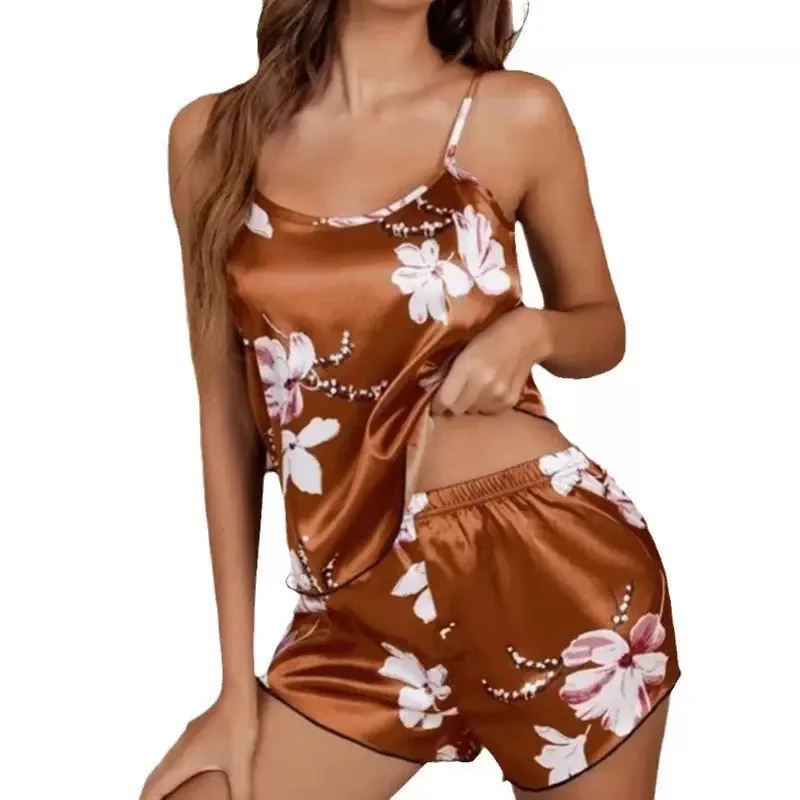 Women's Sexy Suspender Printed Vest Sleepwear Satin Short Camisole Shorts Set Soft Nightwear Lingerie Pajamas Female
Women's Sexy Suspender Printed Vest Sleepwear Satin Short Camisole Shorts Set Soft Nightwear Lingerie Pajamas Female