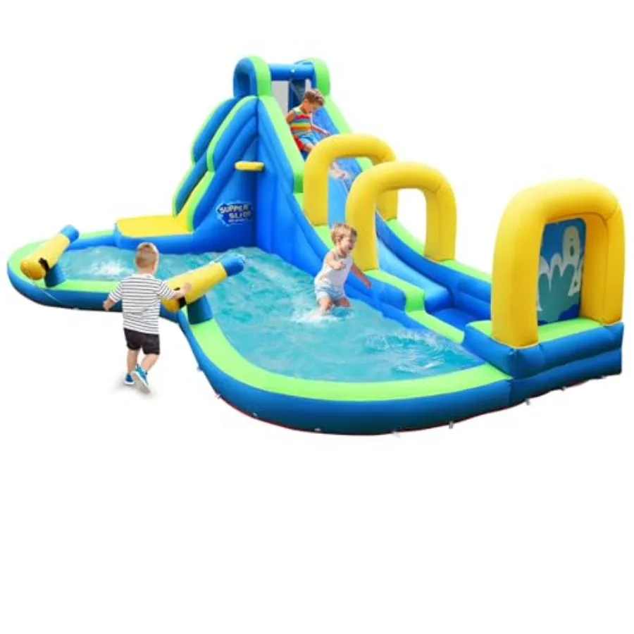 Inflatable Water Slide 5 in 1 Water Park Bounce House with Slide Climbing Wall Splash Pool Basketball Rim 2 Water Guns Outdoor
Inflatable Water Slide 5 in 1 Water Park Bounce House with Slide Climbing Wall Splash Pool Basketball Rim 2 Water Guns Outdoor