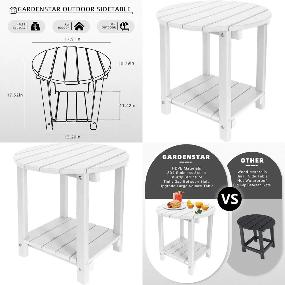 2-Tier Outdoor Side Table with Storage, White HDPE Patio Side Table for Backyard, Pool, Porch, Garden, Lawn
2-Tier Outdoor Side Table with Storage, White HDPE Patio Side Table for Backyard, Pool, Porch, Garden, Lawn