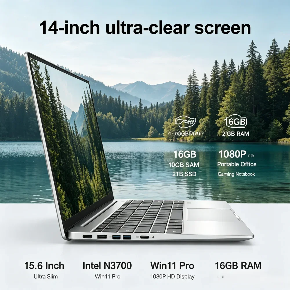 New 15.6" Ultra Slim Laptop Intel N3700 Win11 Pro 16GB RAM 2TB SSD 1080P HD Portable Office Gaming Notebook
New 15.6" Ultra Slim Laptop Intel N3700 Win11 Pro 16GB RAM 2TB SSD 1080P HD Portable Office Gaming Notebook