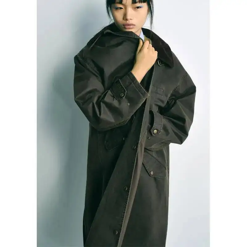 Новое весеннее поступление, женское длинное пальто с вельветовой восковой кожей, ветровка с отложным воротником, верхняя одежда для поездок на работу, Sle
Новое весеннее поступление, женское длинное пальто с вельветовой восковой кожей, ветровка с отложным воротником, верхняя одежда для поездок на работу, Sle