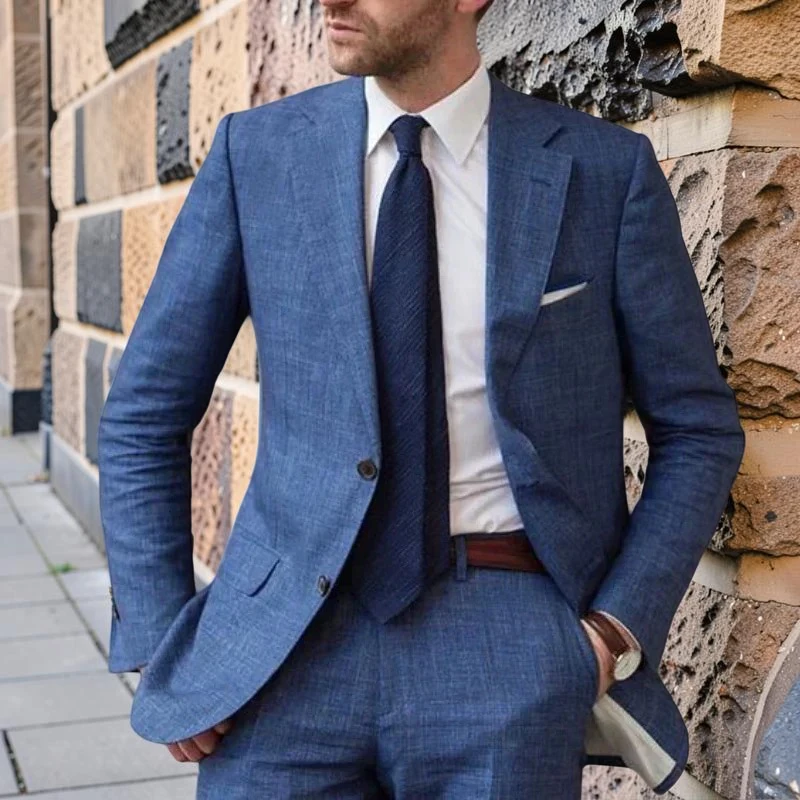 Linen Men Suits For Wedding Slim Fit 2 Pieces Groom Tuxedo Groomsmen Blue Business Custom Fashion Blazer (Jacket+Pants)
Linen Men Suits For Wedding Slim Fit 2 Pieces Groom Tuxedo Groomsmen Blue Business Custom Fashion Blazer (Jacket+Pants)